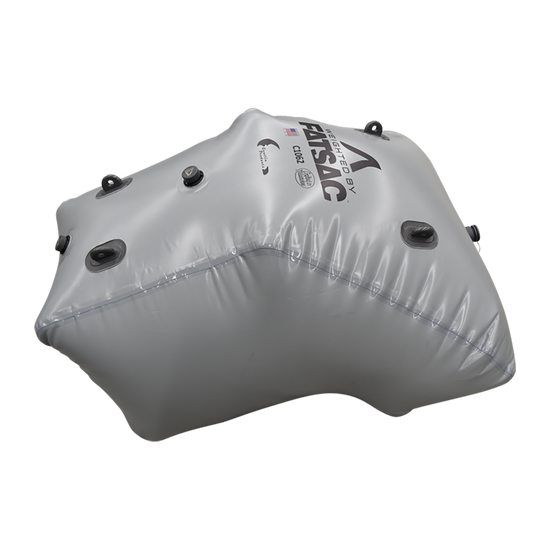 Silver inflatable Fat Sac with multiple valves for 19 Yamaha Jet Boats swim deck.