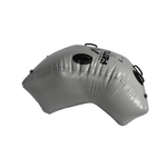 Yamaha Swim-Deck Sac: Silver inflatable with PVC cleats, valves, and black handles.