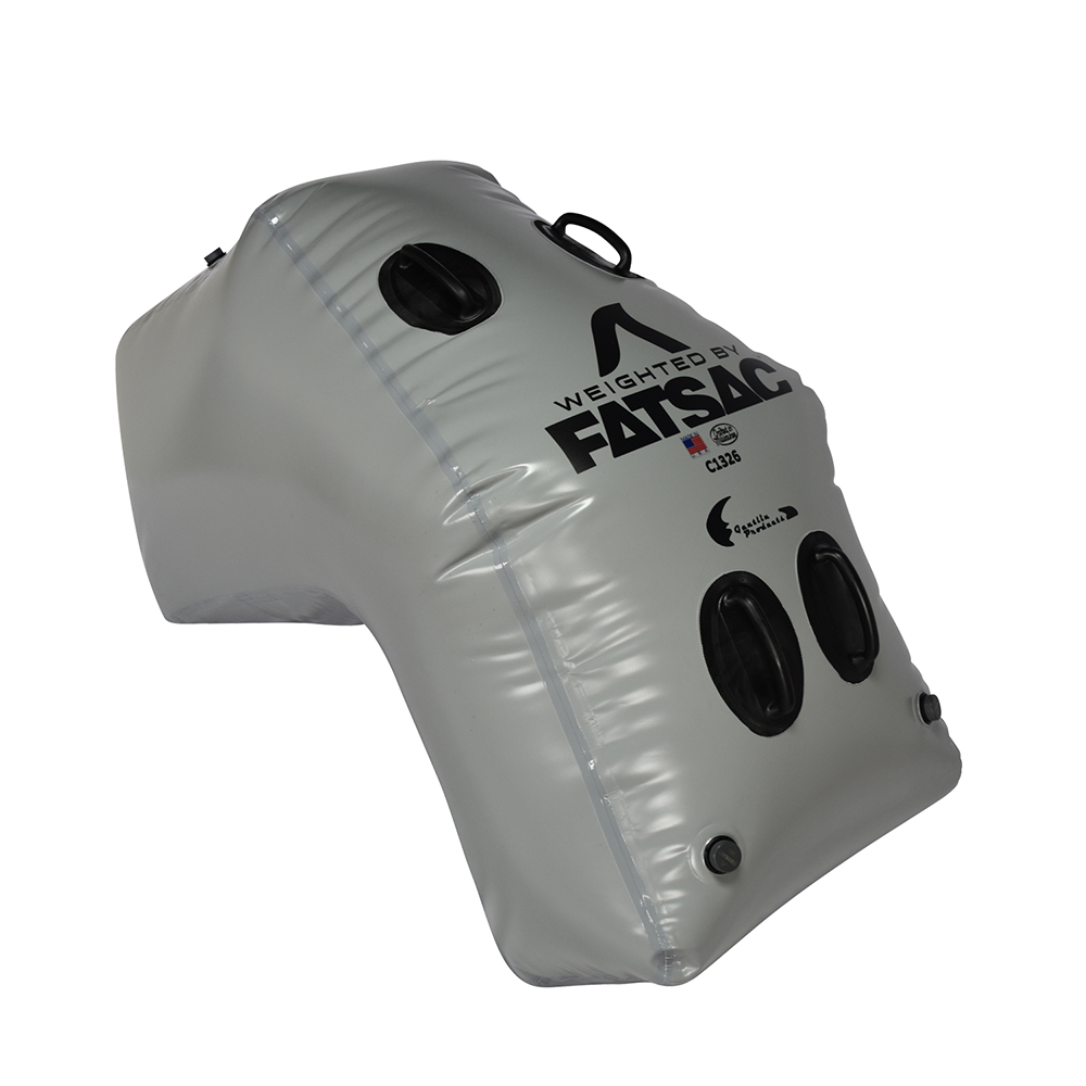 Gray inflatable ballast bag with FATSAC logo, black valves, fits Yamaha 27 Model Bag (C1326).