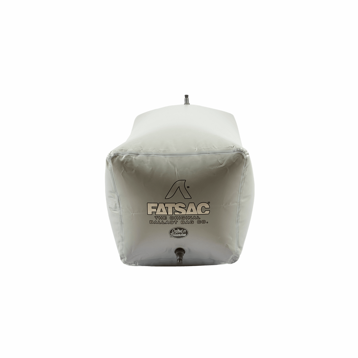 Nautique upgrade gray PNP 900lb ballast bag with text, logo, and barbed fittings.