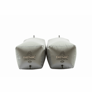 Two grey Nautique 600lb ballast bags with barbed suction stop fittings.