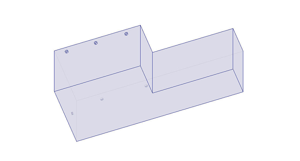 Wireframe view of the Tige 84 Custom Portside Surf Sac (W005-P), L-shaped, fittings not included.