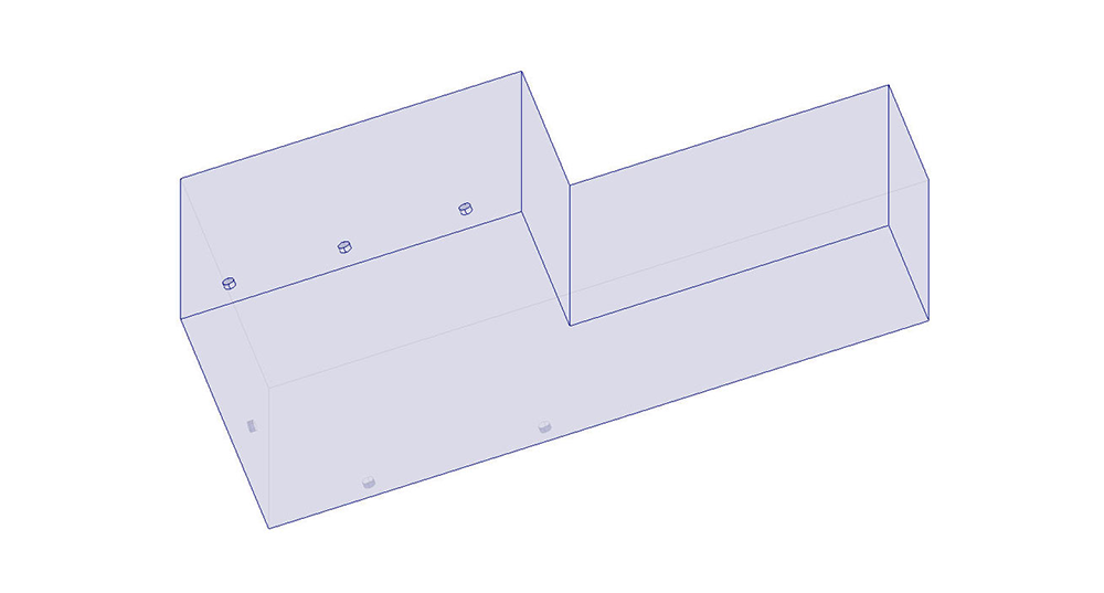 Wireframe view of the L-shaped Tige 84 Starboard Surf Sac with four screws (1000 lbs, W005-STB).
