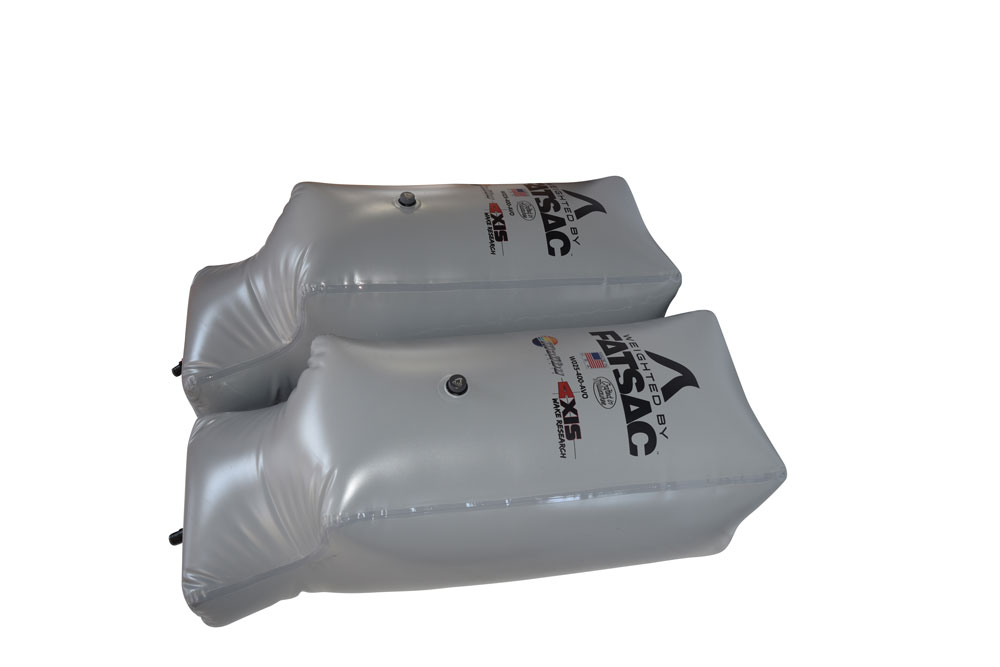 Two gray MALIBU & AXIS PNP Rear Sacs with logos and fill valves.