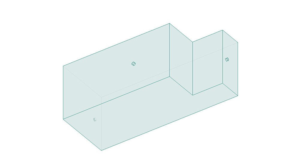 Wireframe view of the MALIBU/AXIS PNP REAR SAC FACTORY 2ND with cutouts and notch.