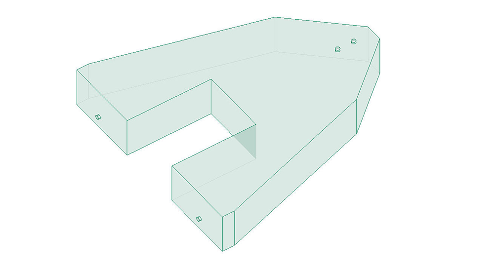 Wireframe view of the AXIS WAKE PNP BOW SAC (W029-1): angular 3D geometric shape with QC fittings.