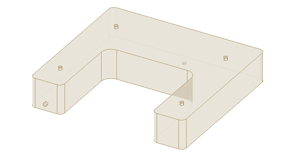 Isometric view of the Fat Seat (W710), a U-shaped bracket with mounting holes for engines.