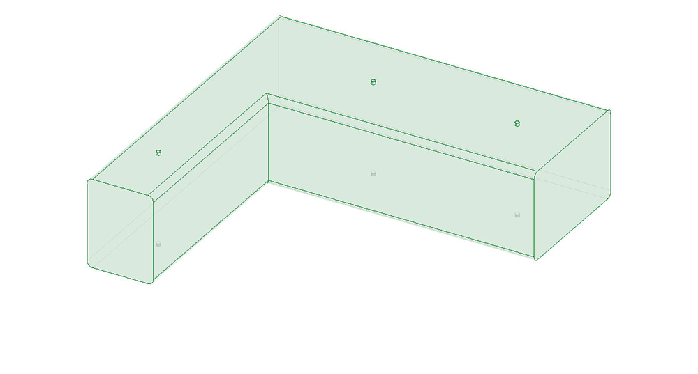 Isometric view of the Ultimate Wake Surf Sac, W718, L-shaped, with rounded edges and points.