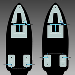 Diagram comparing two Super Air Nautique layout options, showing vents, tanks, and pump spots.