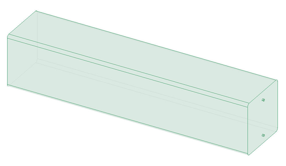 Wireframe view of the Center Gravity Games Sac (W842), 88x19x19.
