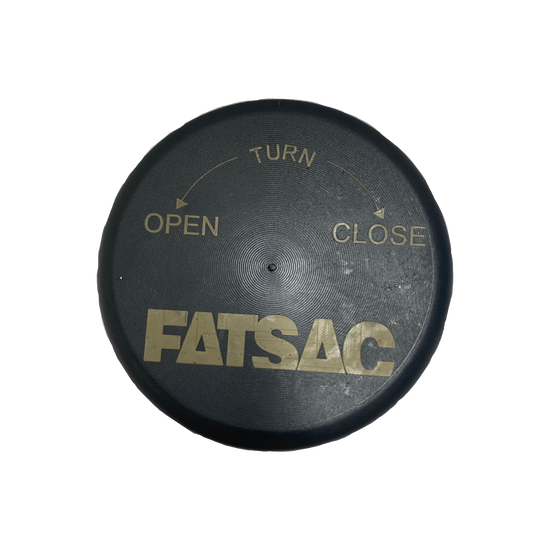 Black Quick Connect FatSac cap with OPEN → TURN ← CLOSE text.