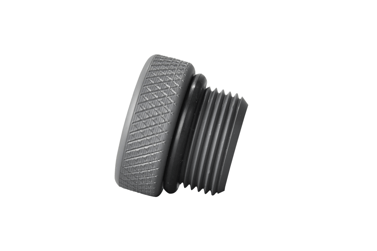 Wally Plug (W731) - black threaded cap with textured grip and airtight seal.