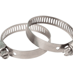 Two 316 Ss Worm-drive hose clamps in silver.