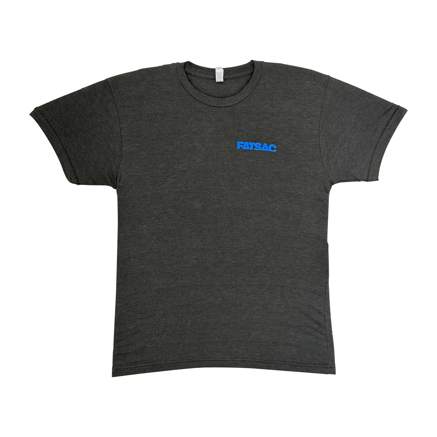 Front view of Fatsac Tee Shirt Blue Slam It! with blue logo on left chest.
