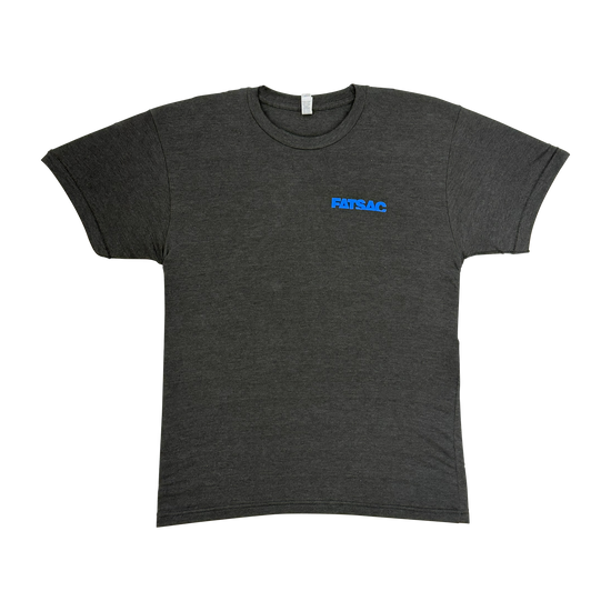 Front view of Fatsac Tee Shirt Blue Slam It! with blue logo on left chest.
