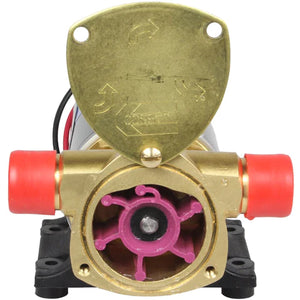 Jabsco King Pump (W610-KING) with brass impeller, Run-Dry Protection, red connectors, and pink rotor.