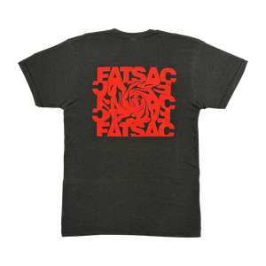 Back view of Fatsac Tee Shirt Red Swirl with large red swirl graphic and FATSAC text.