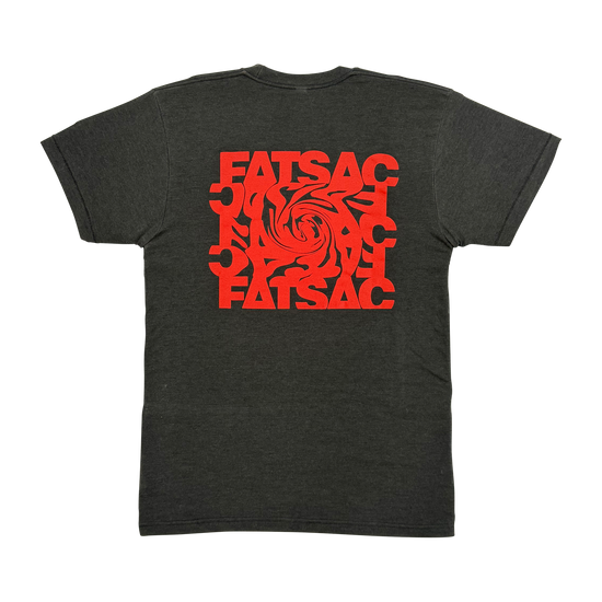Back view of Fatsac Tee Shirt Red Swirl with large red swirl graphic and FATSAC text.