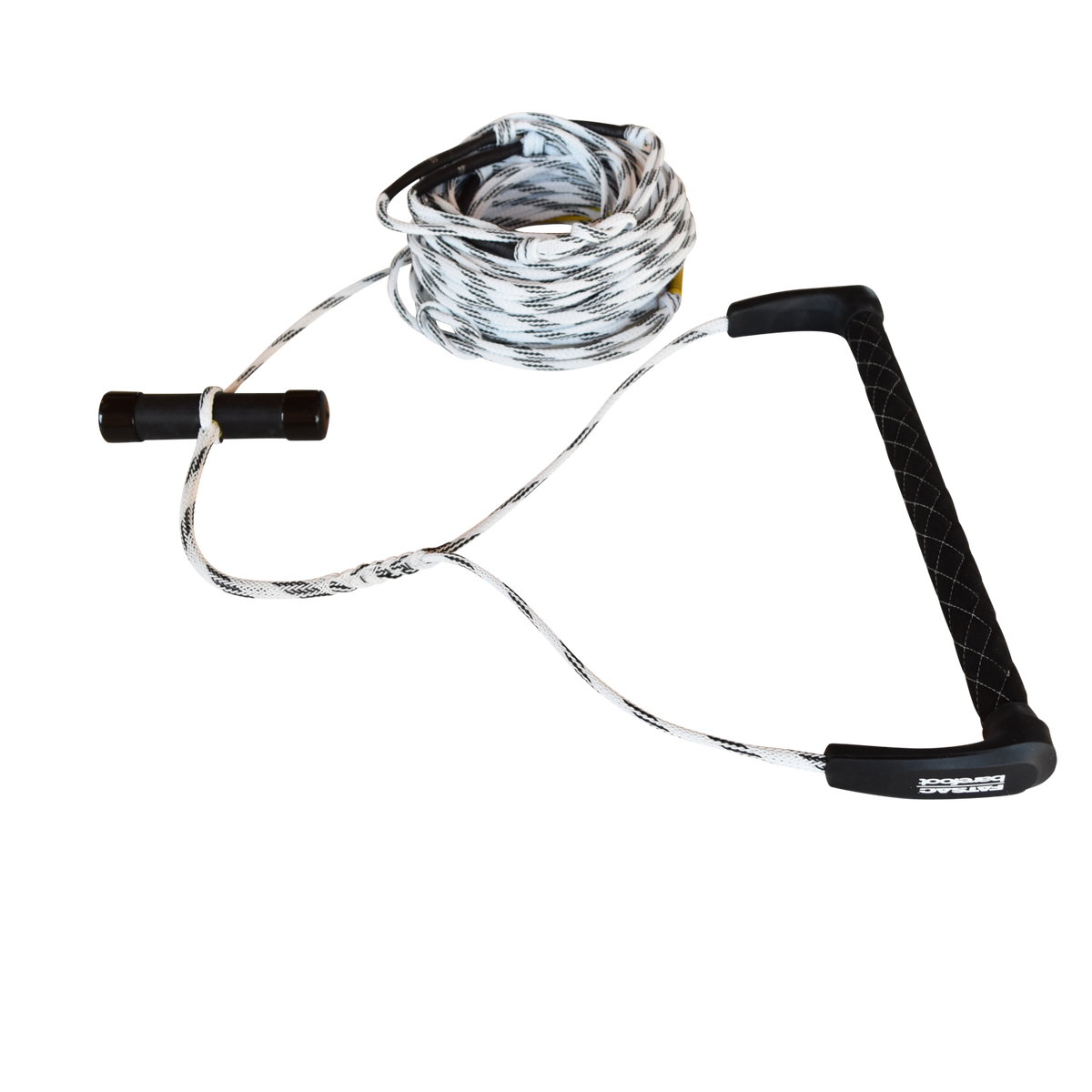 WAKE ROPE & T-BAR HANDLE COMBO BLACK & WHITE on a white backdrop.