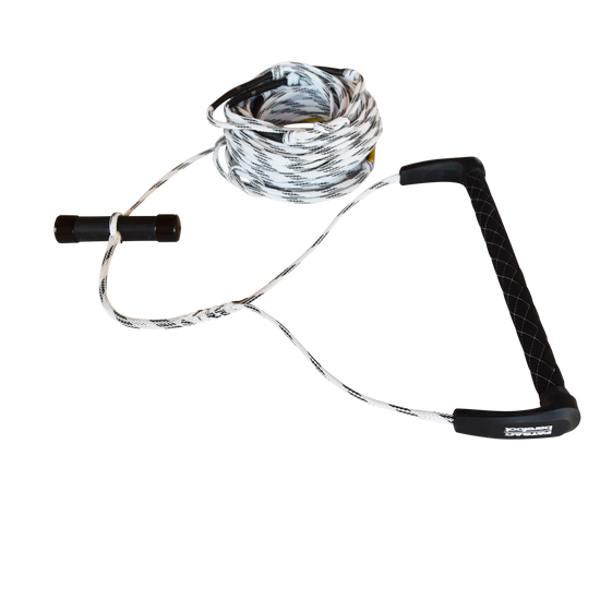 WAKE ROPE & T-BAR HANDLE COMBO BLACK & WHITE on a white backdrop.
