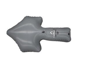 Gray inflatable bow arrow sac with text, logo, and AXIS WAKE PNP markings.