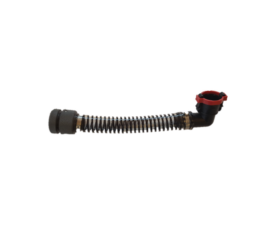 Side view of the adapter fitting with black and red connectors.