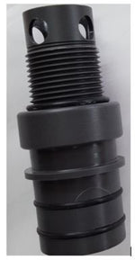 1-1/2 QC fitting (W775-SS): Black, cylindrical, threaded top, 2 holes, anti-leak.